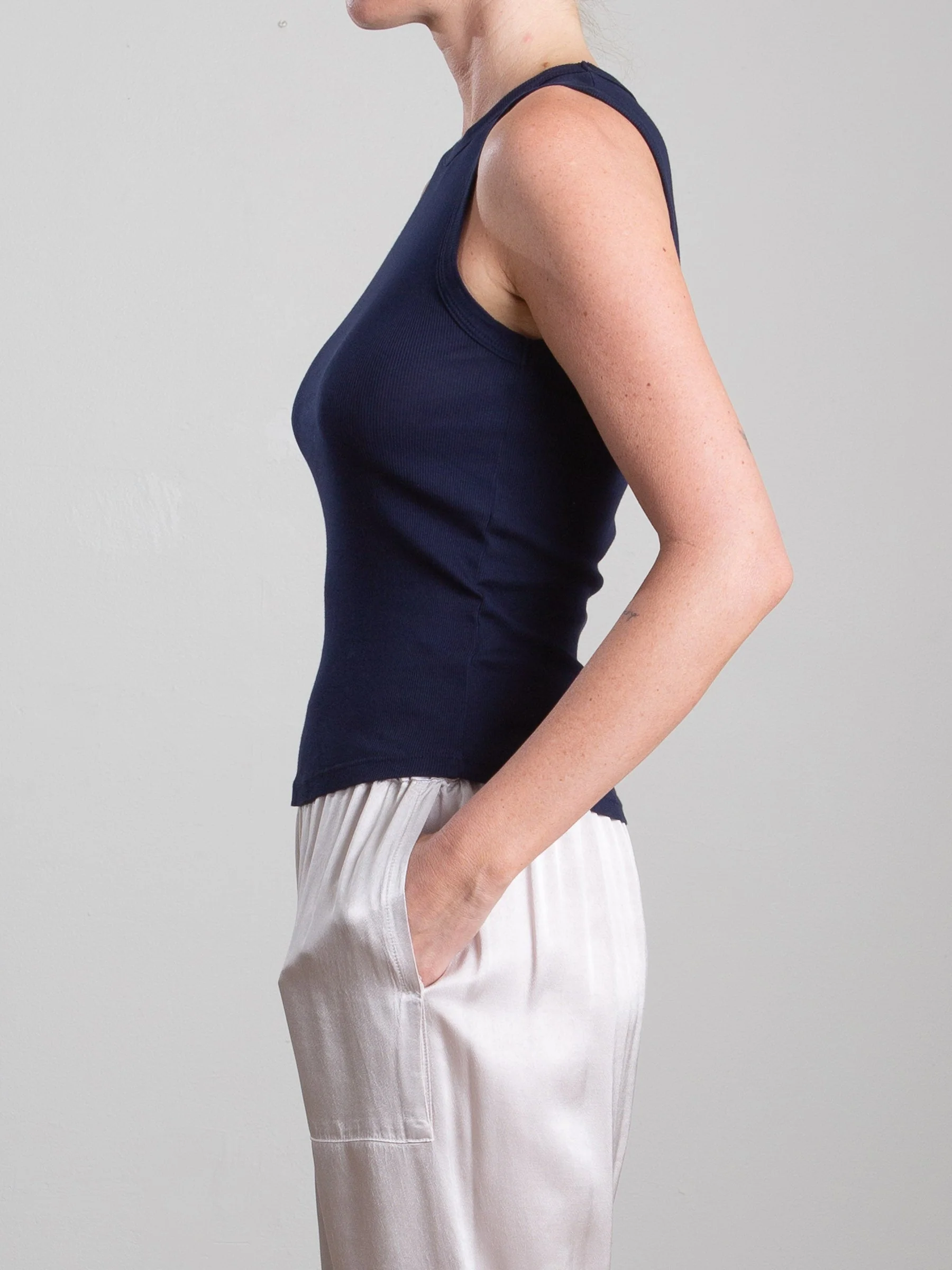Athena Hi-Neck Tank in Lightweight Rib - Midnight - Image 3
