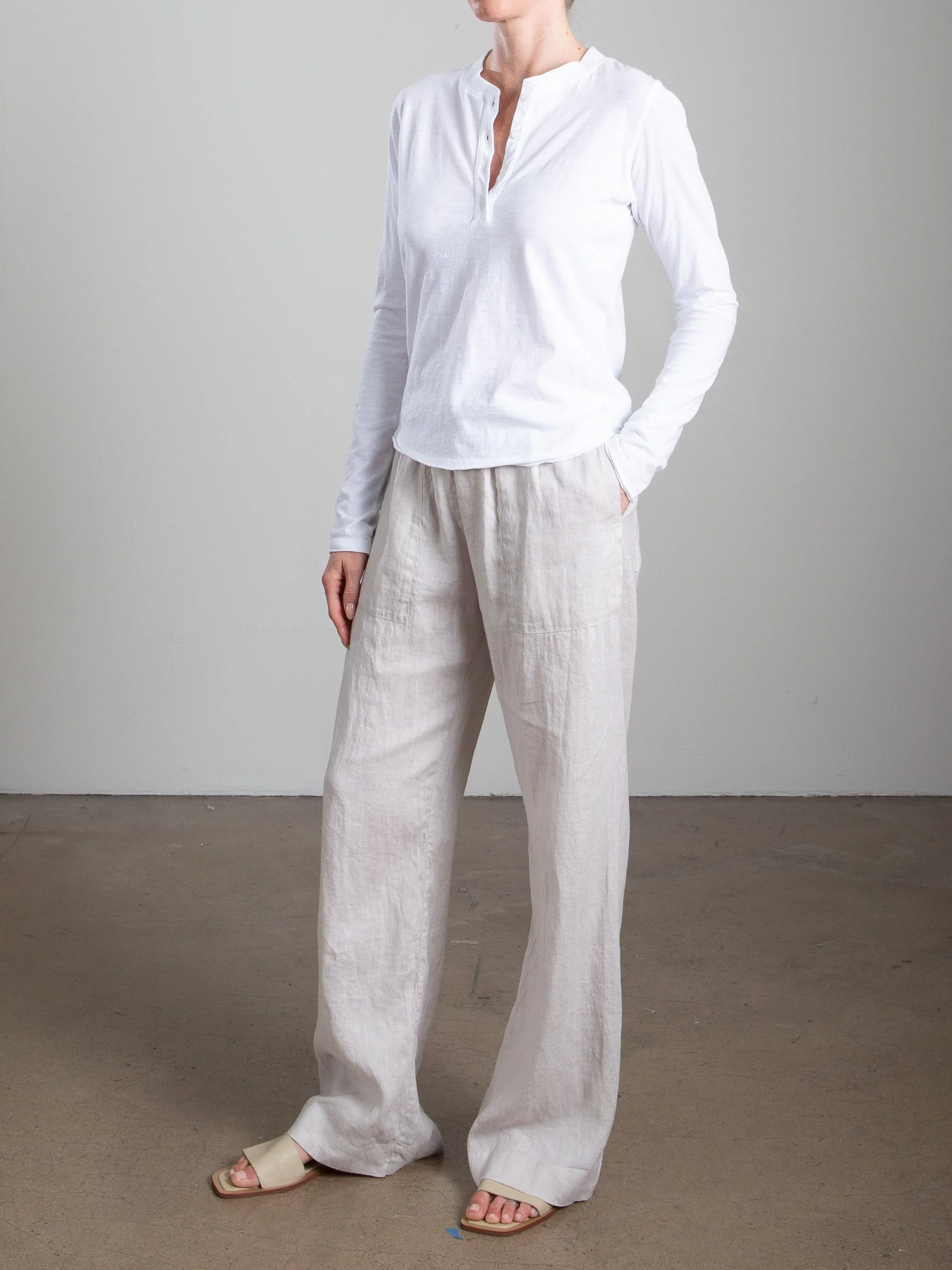 Casey Pant in French Linen - Cement - Image 3