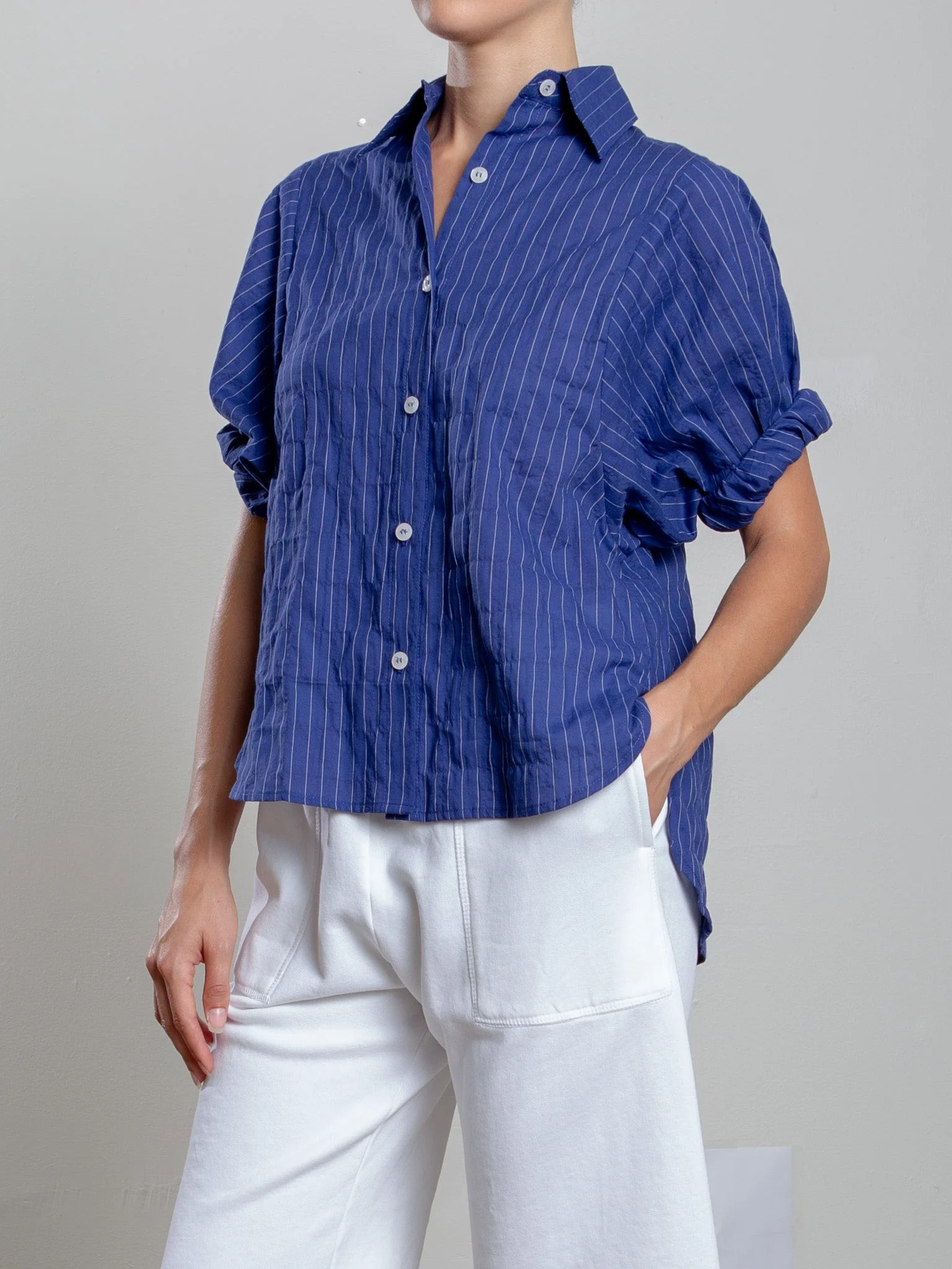 Claude Shirt in Japanese Cotton Stripe - Navy - Image 3