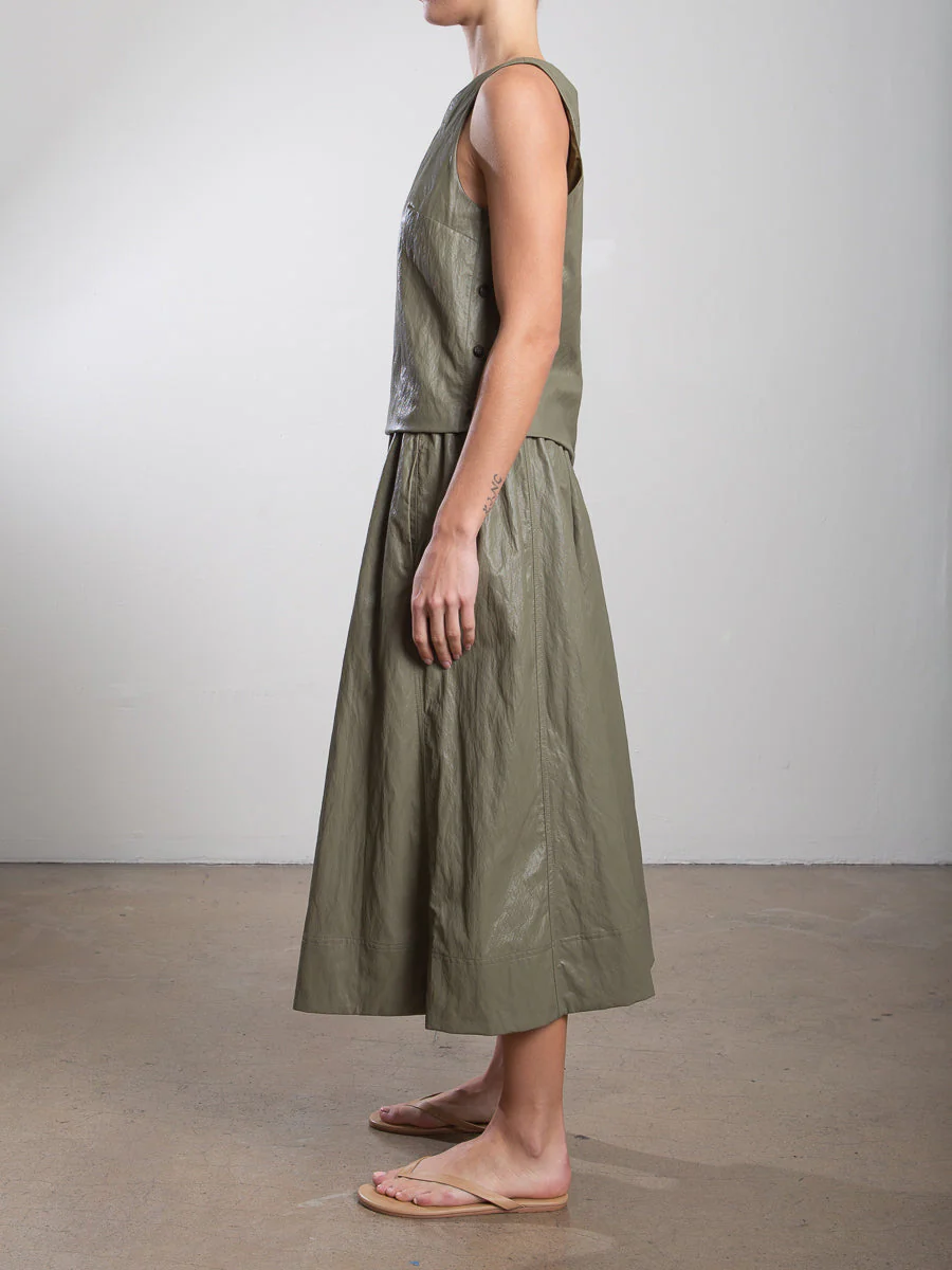 Claudia Skirt in Faux Leather - Army - Image 3