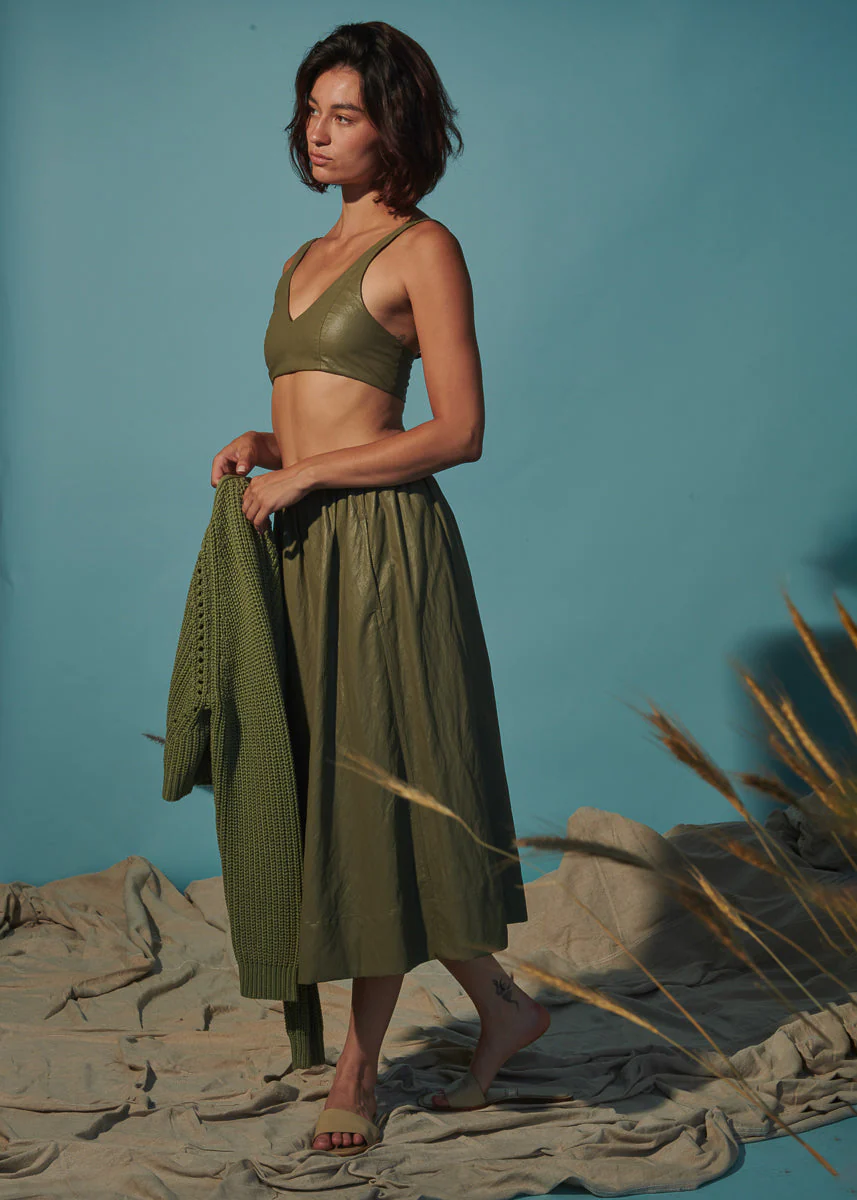 Claudia Skirt in Faux Leather - Army - Image 5