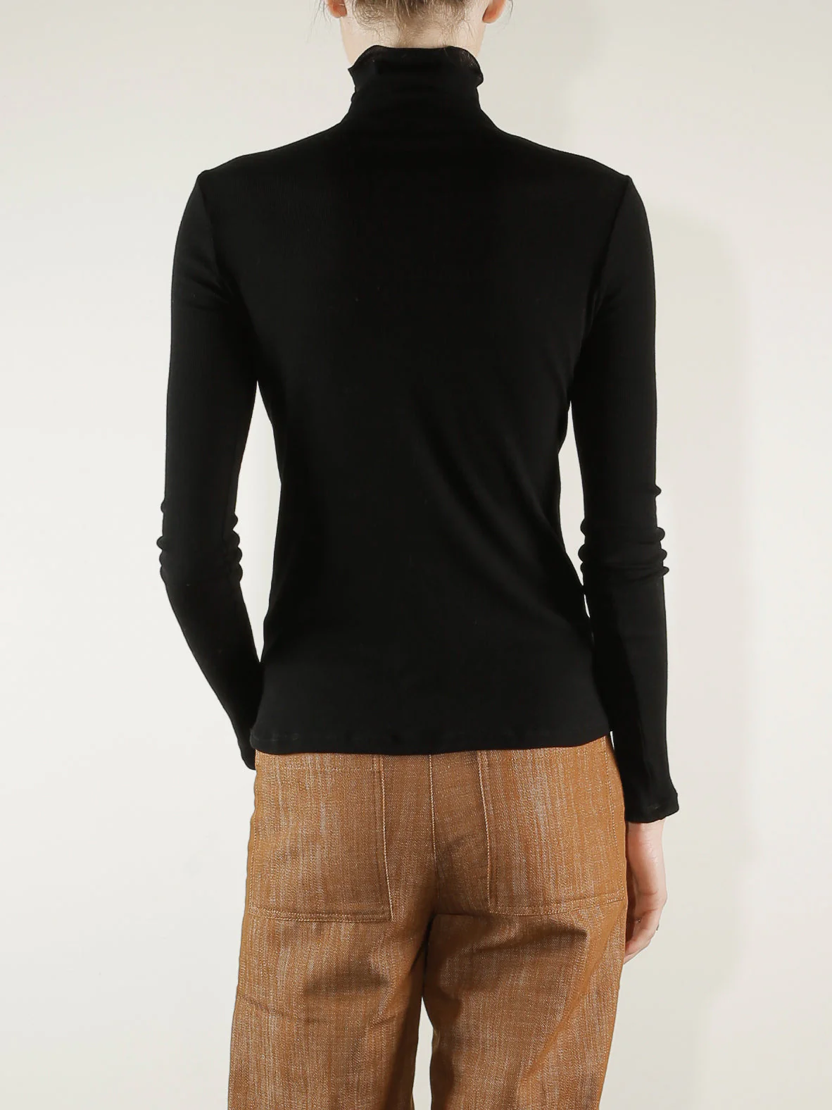 Cleo Turtleneck in Lightweight Rib - Black - Image 3