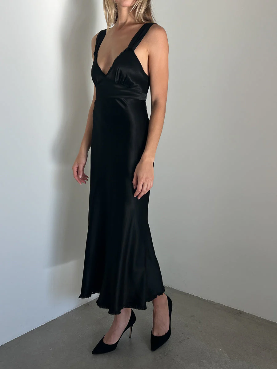 Colette Dress in Vintage Satin - Black - Image 3