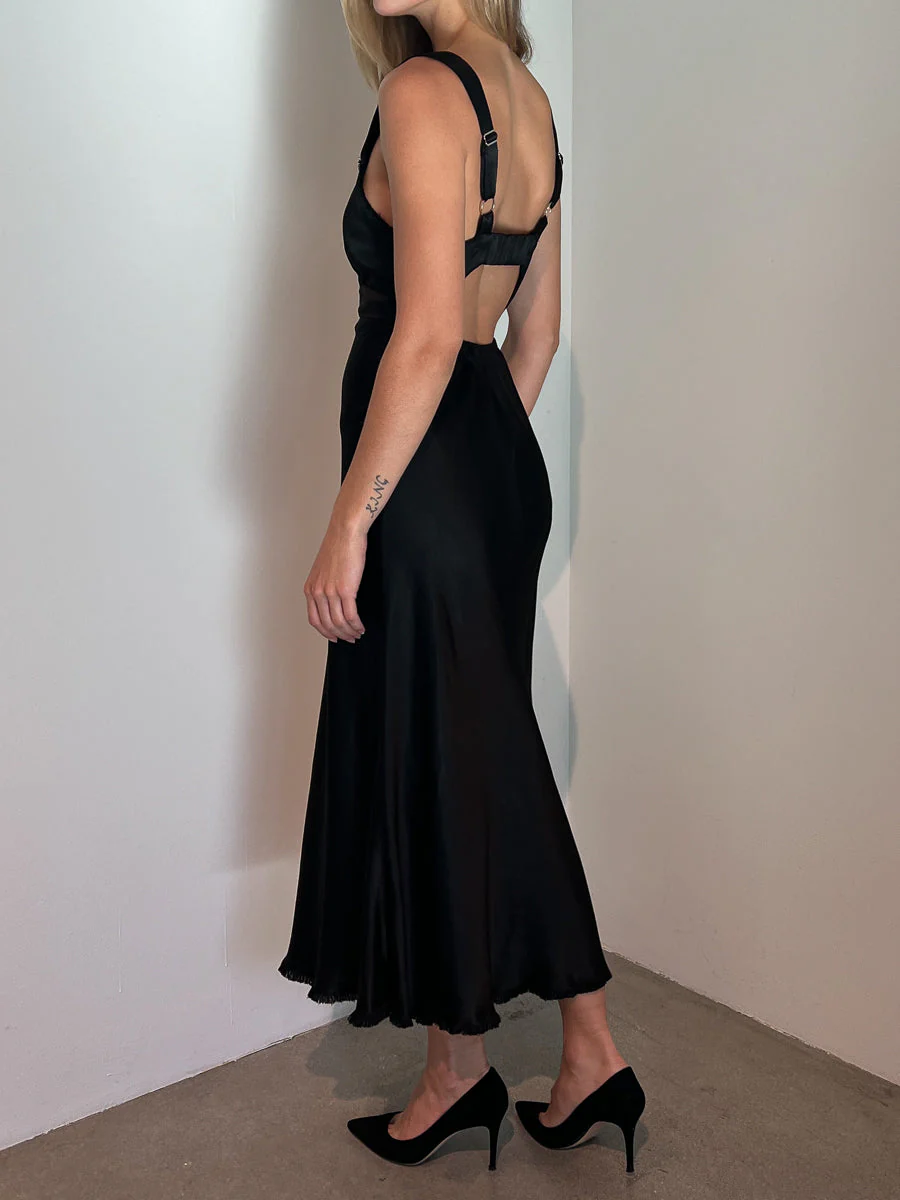 Colette Dress in Vintage Satin - Black - Image 4