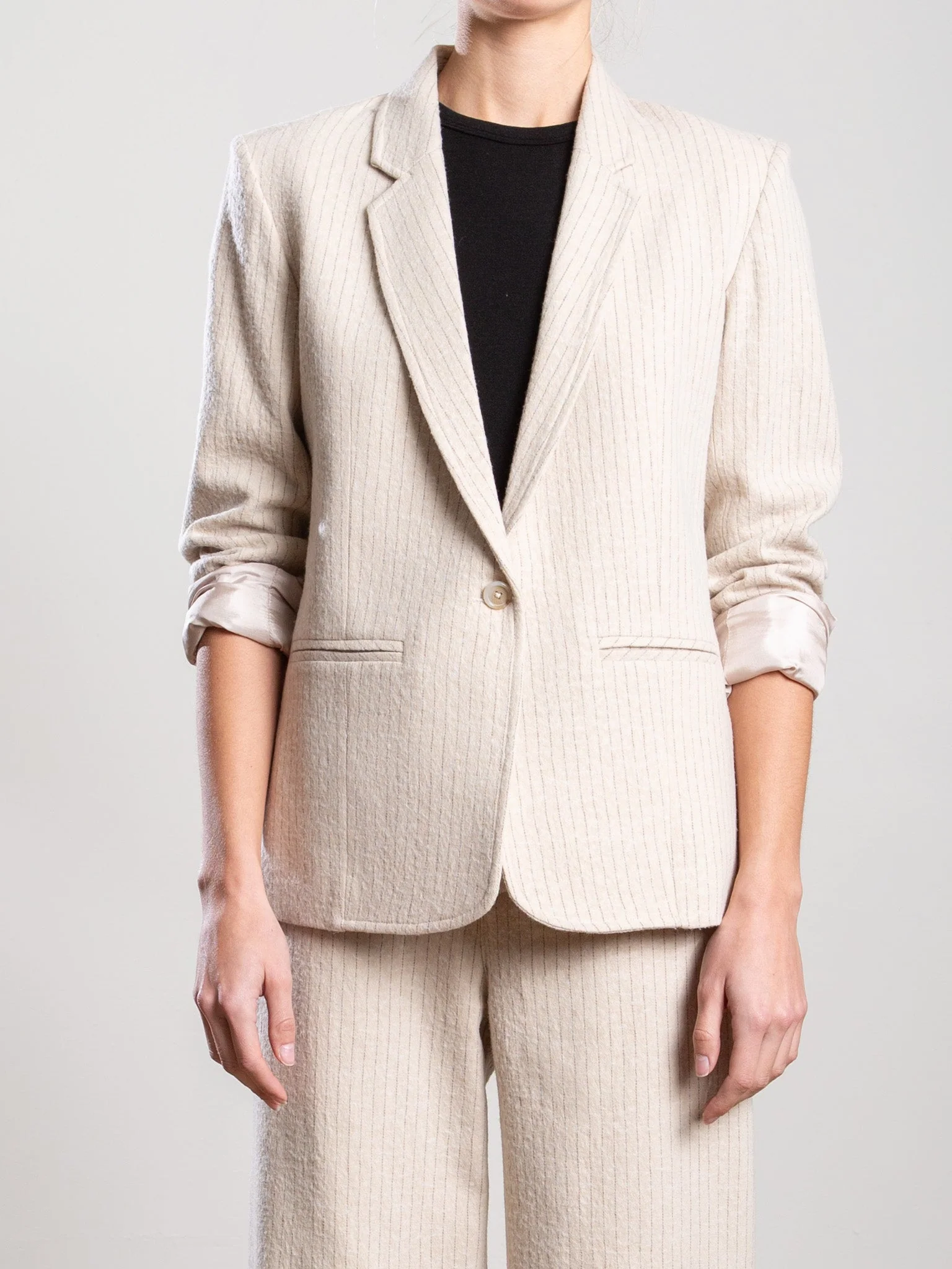 Cyrus Blazer in Brushed Pinstripe - Oat - Image 3