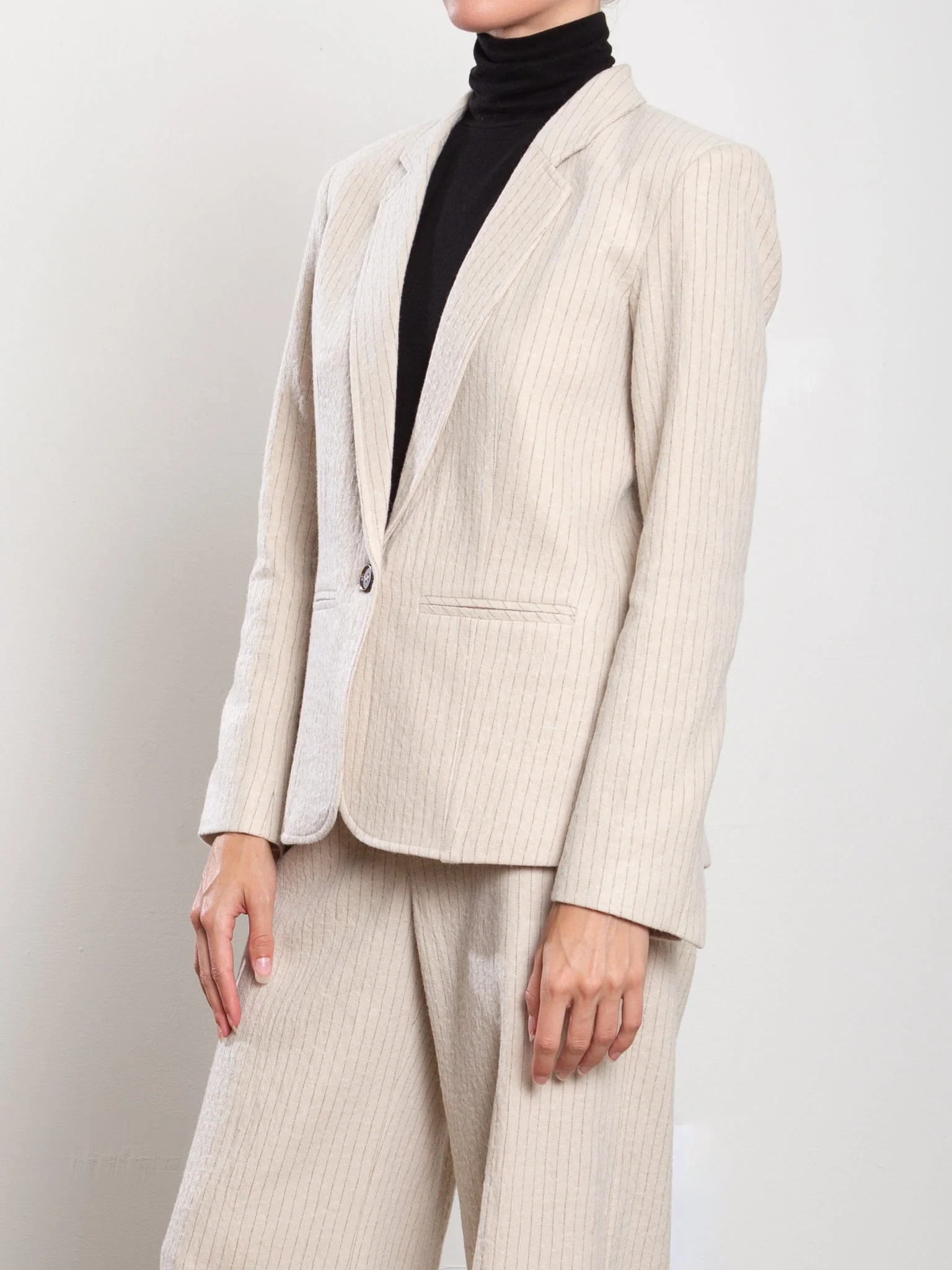 Cyrus Blazer in Brushed Pinstripe - Oat - Image 4