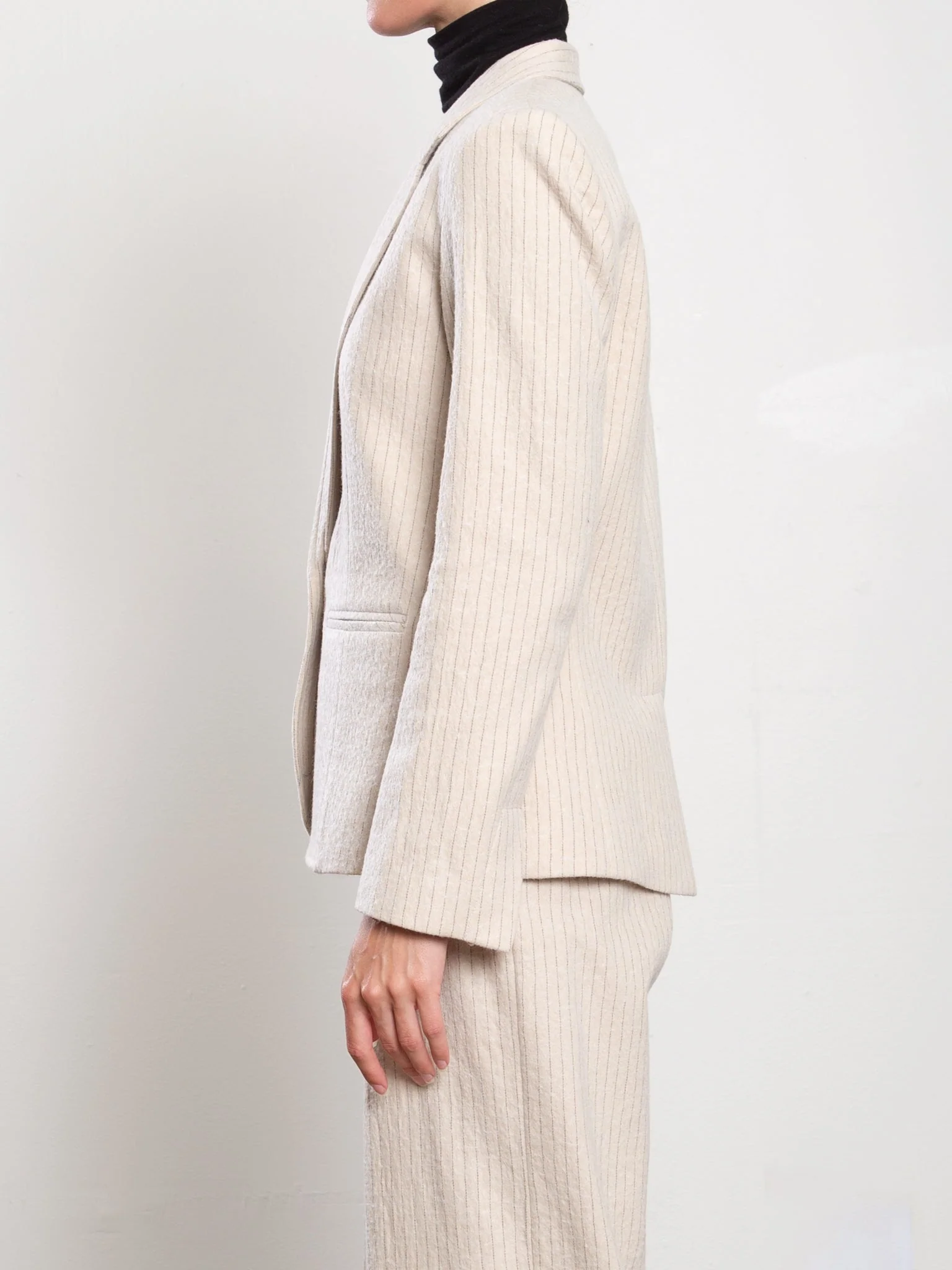 Cyrus Blazer in Brushed Pinstripe - Oat - Image 5