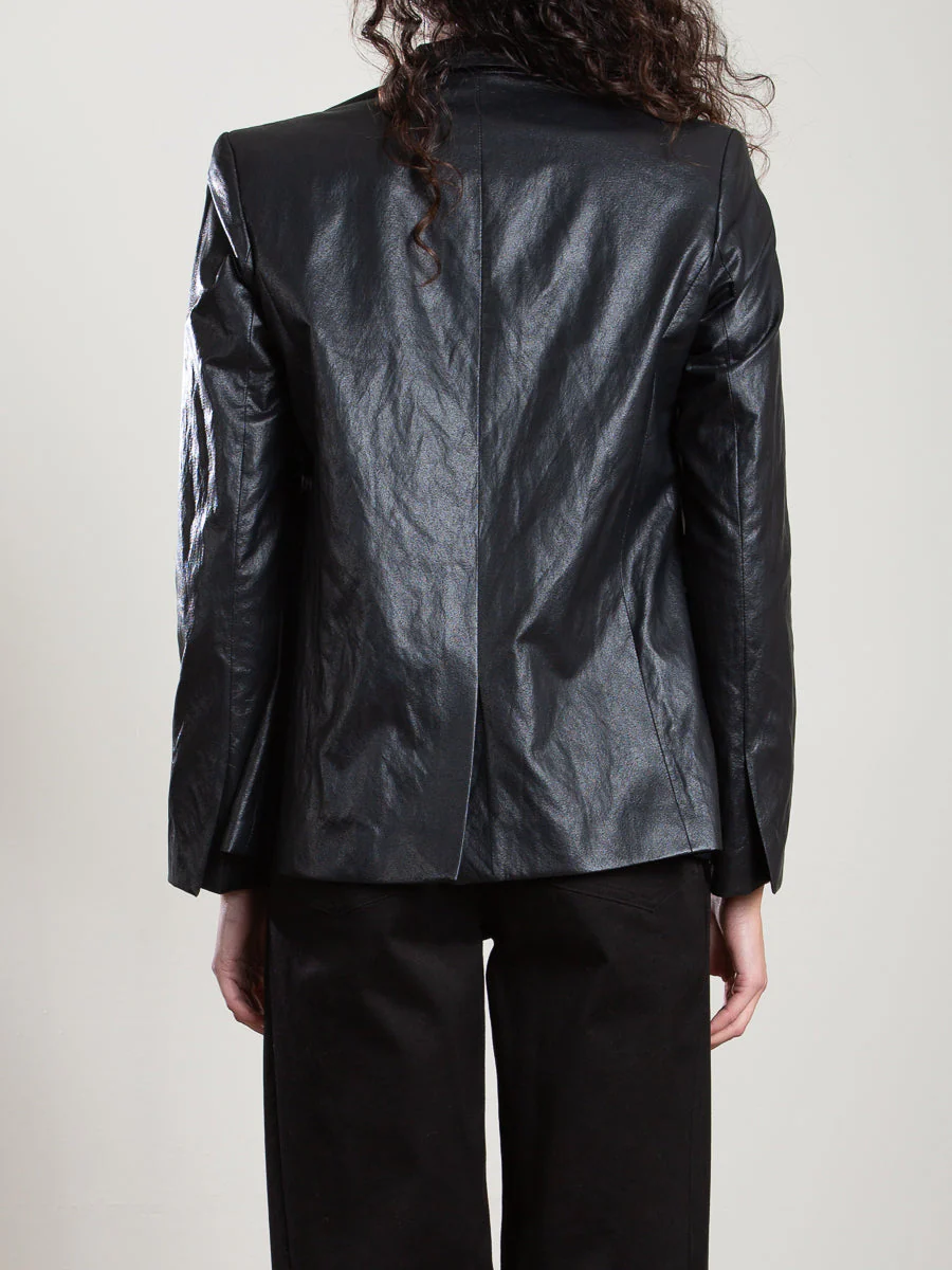 Cyrus Blazer in Faux Leather - Black - Image 4