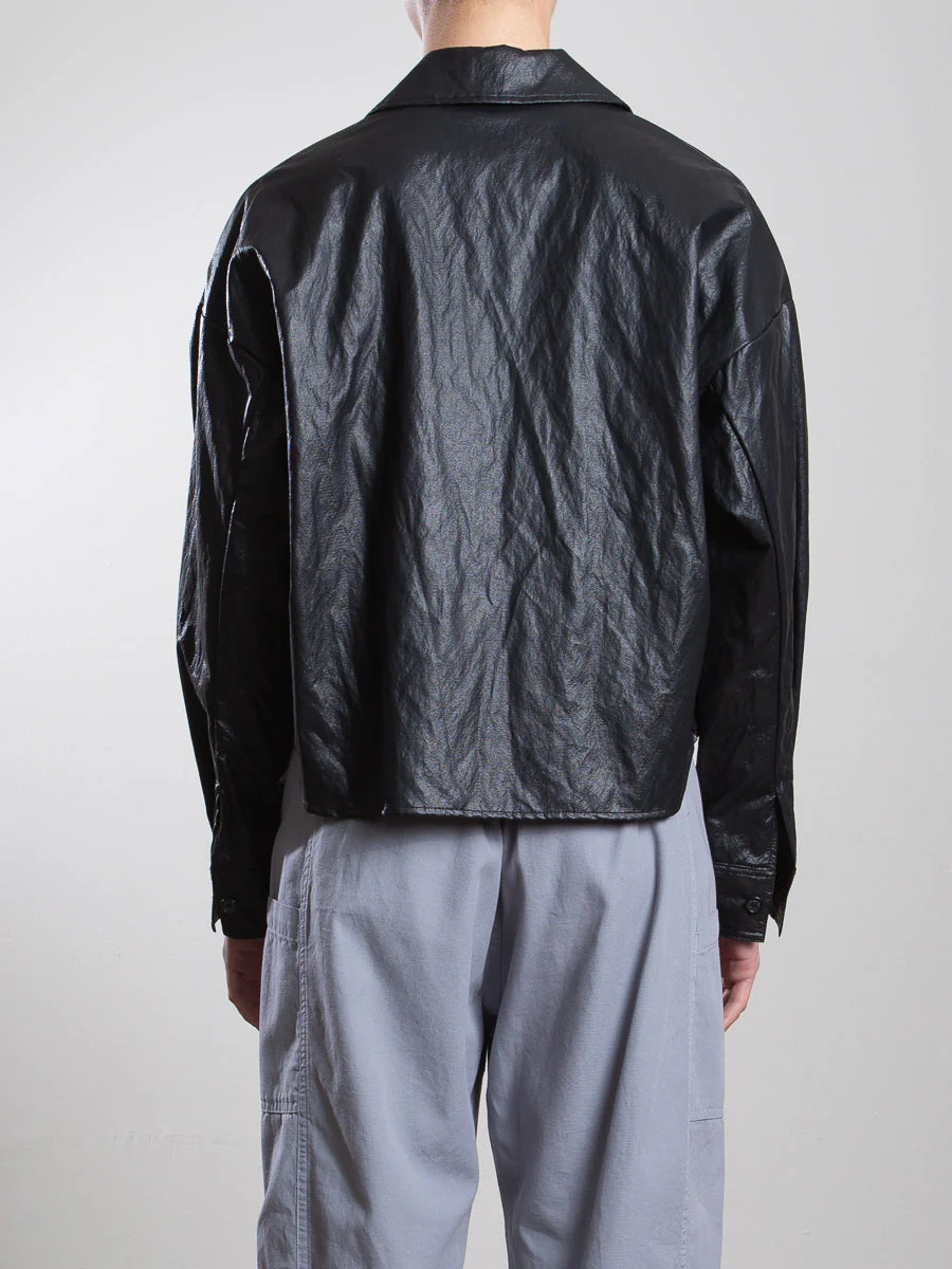 Esme Crop Shirt in Faux Leather - Black - Image 4