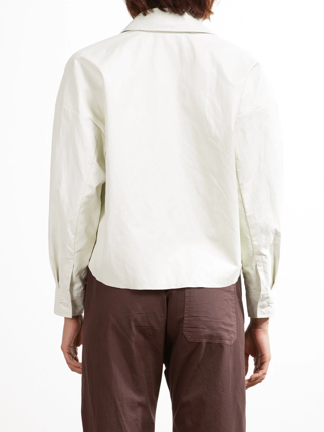 Esme Crop Shirt in Faux Leather - Ivory - Image 3