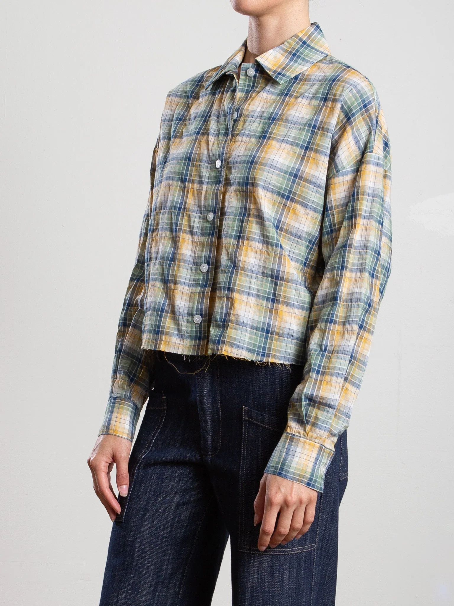 Esme Crop Shirt in Japanese Plaid - Summit - Image 3