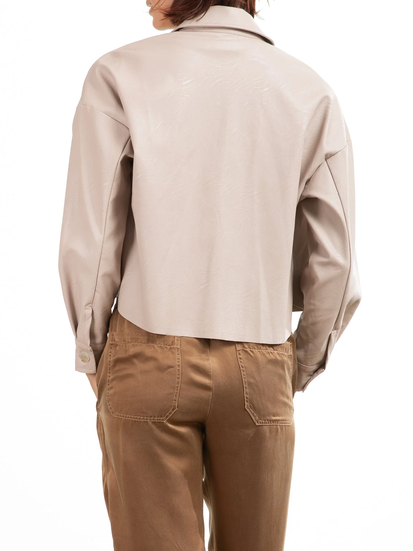 Esme Crop Shirt in Vegan Leather - Nude - Image 3