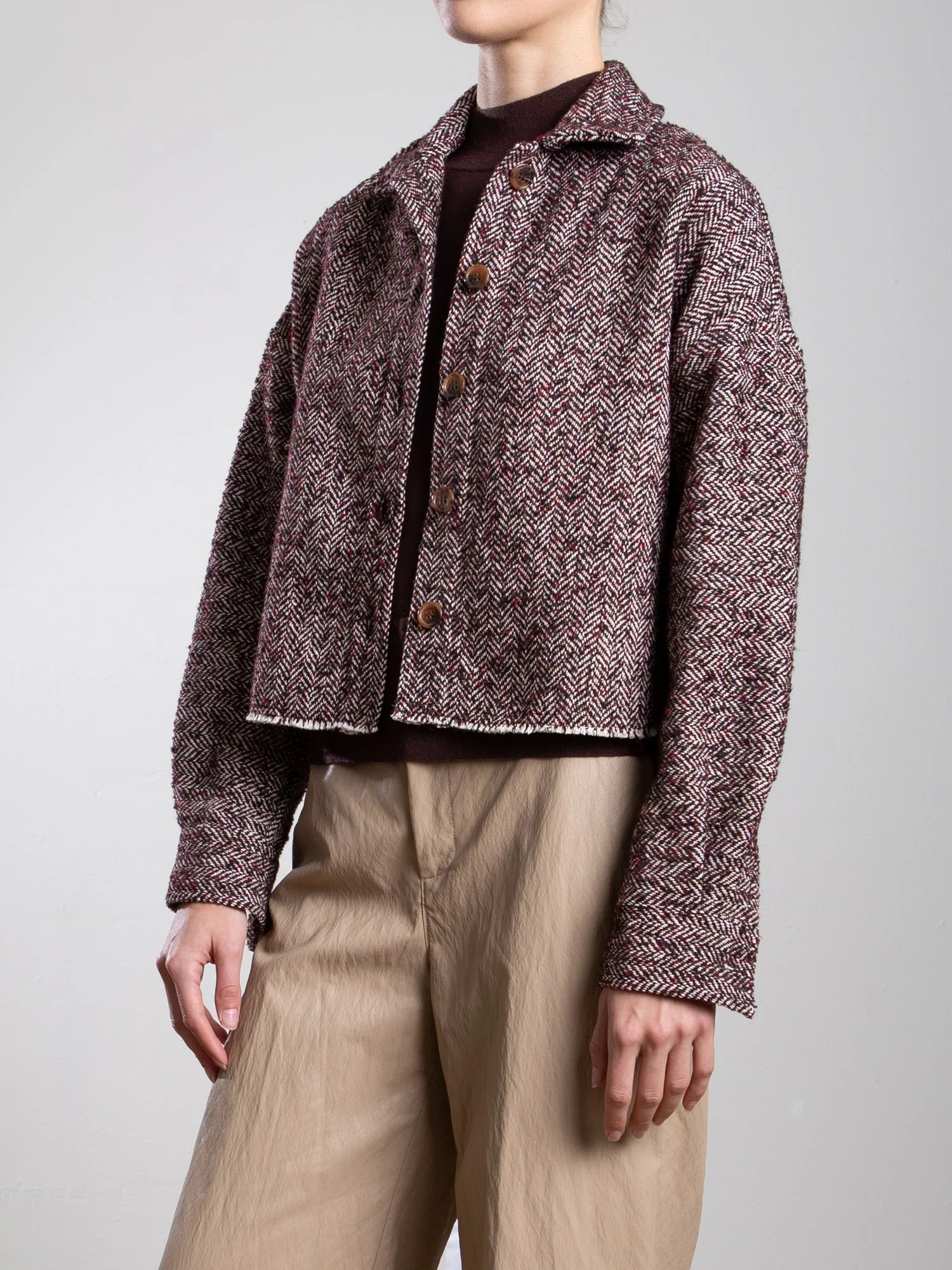 Esme Shirt in Herringbone - Burgundy - Image 3