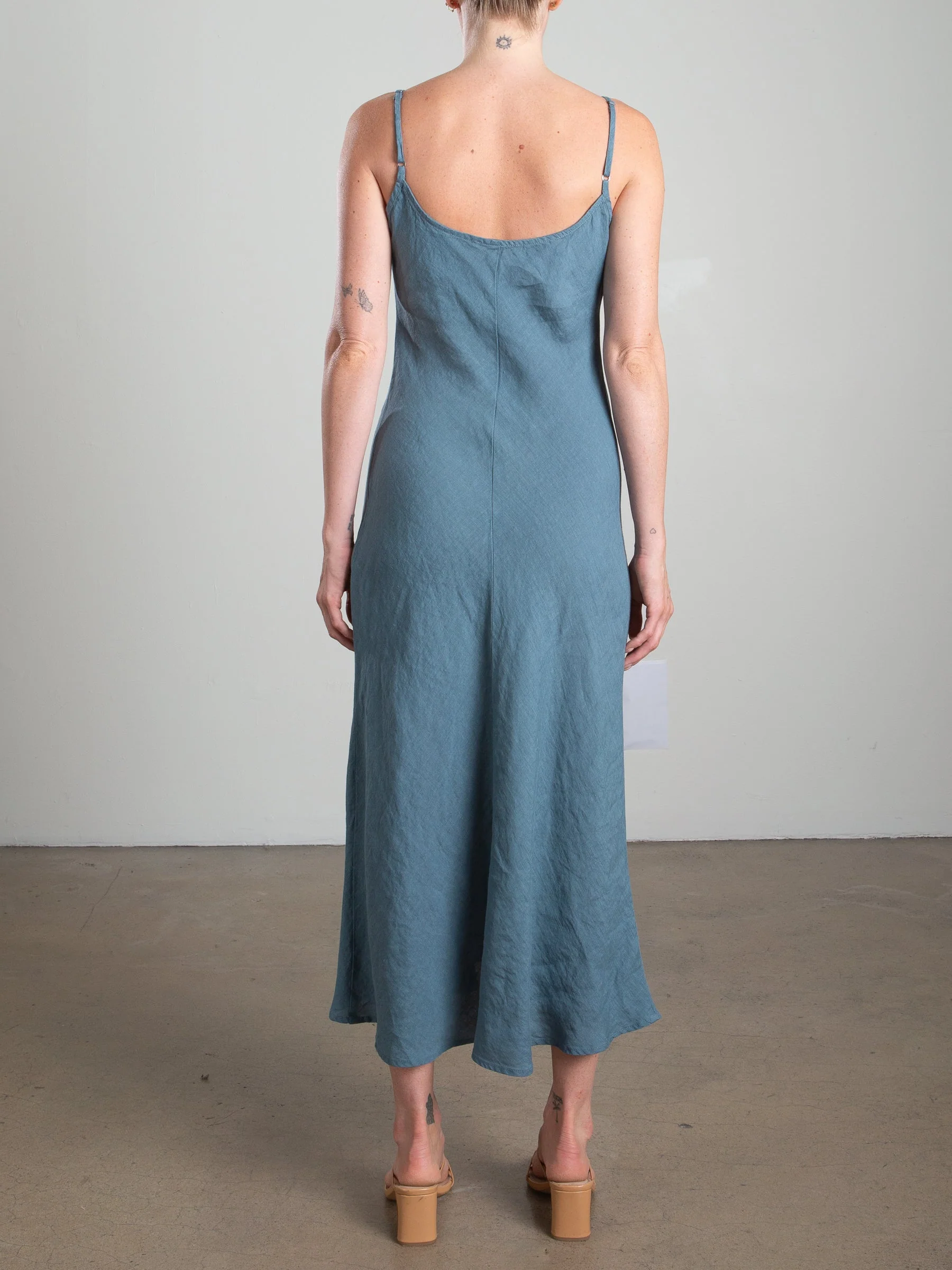 Farrah Slip Dress in French Linen - Sea - Image 3