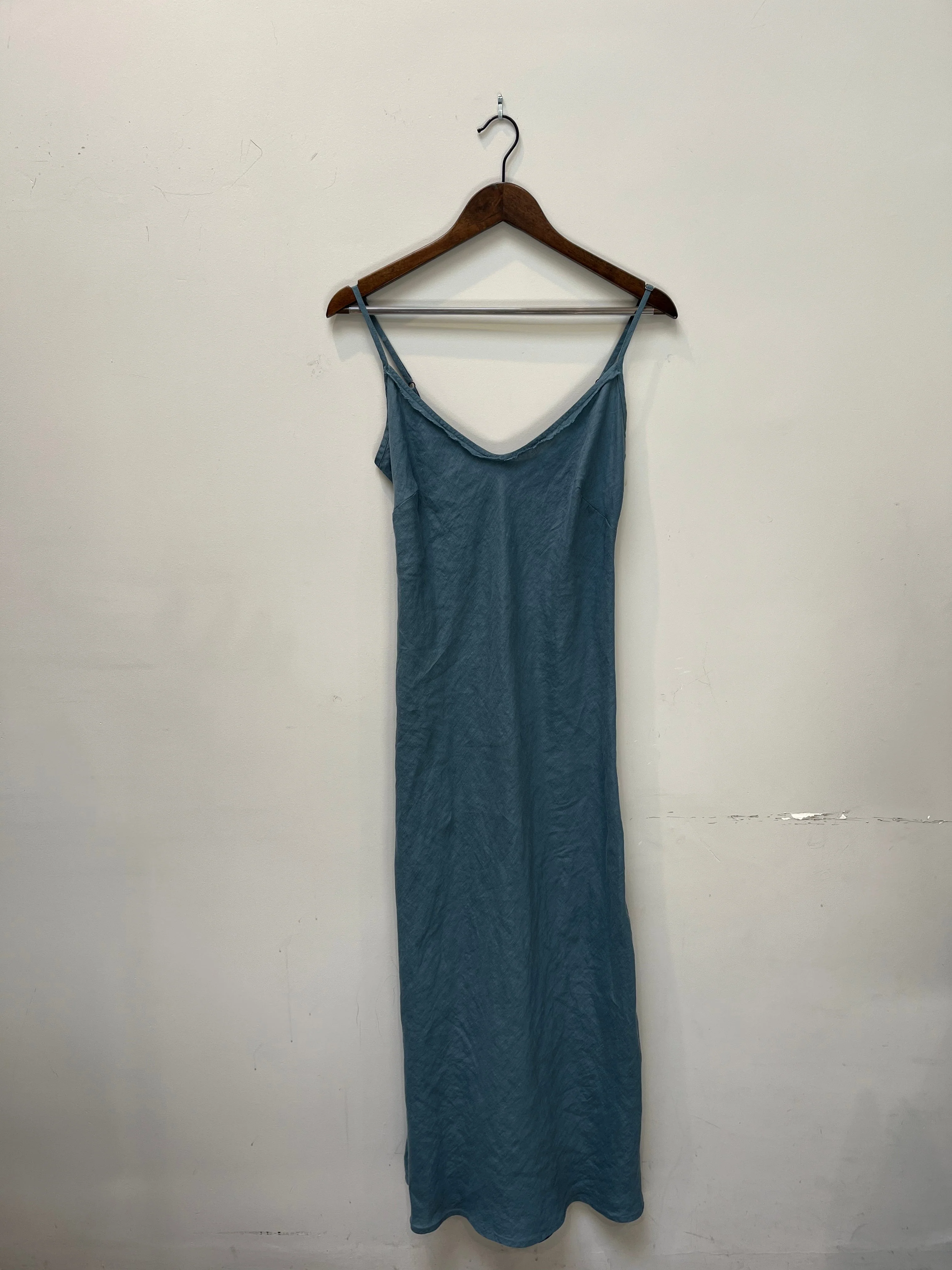 Farrah Slip Dress in French Linen - Sea - Image 4