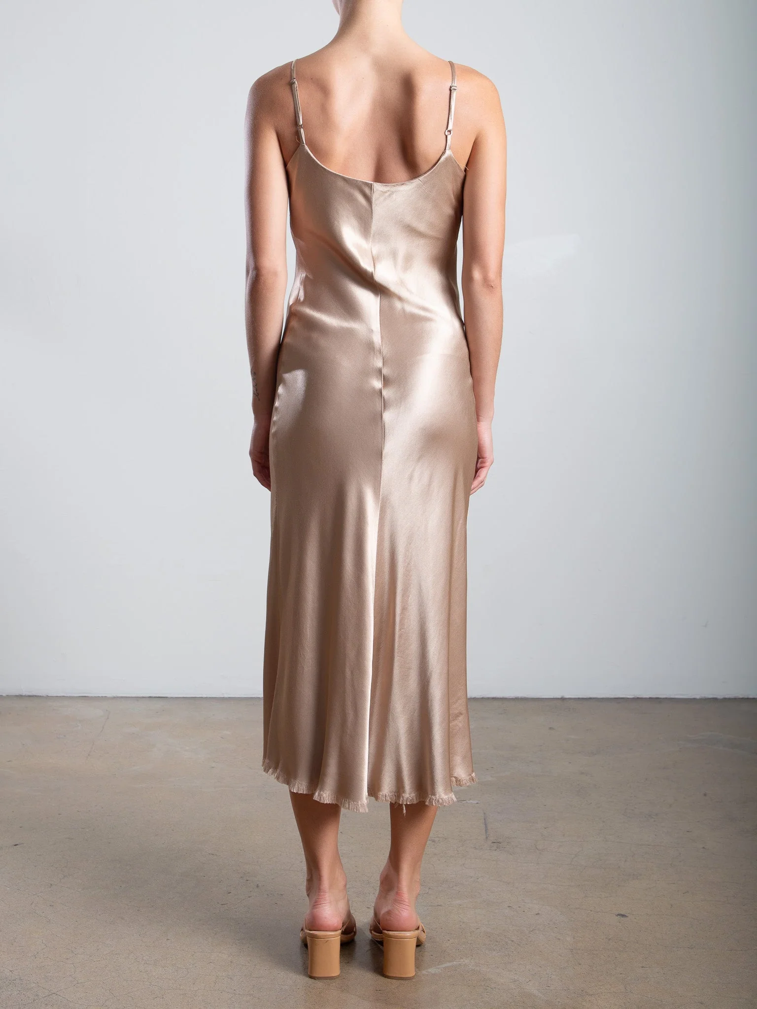 Farrah Slip Dress in Vintage Satin - Buff - Image 3