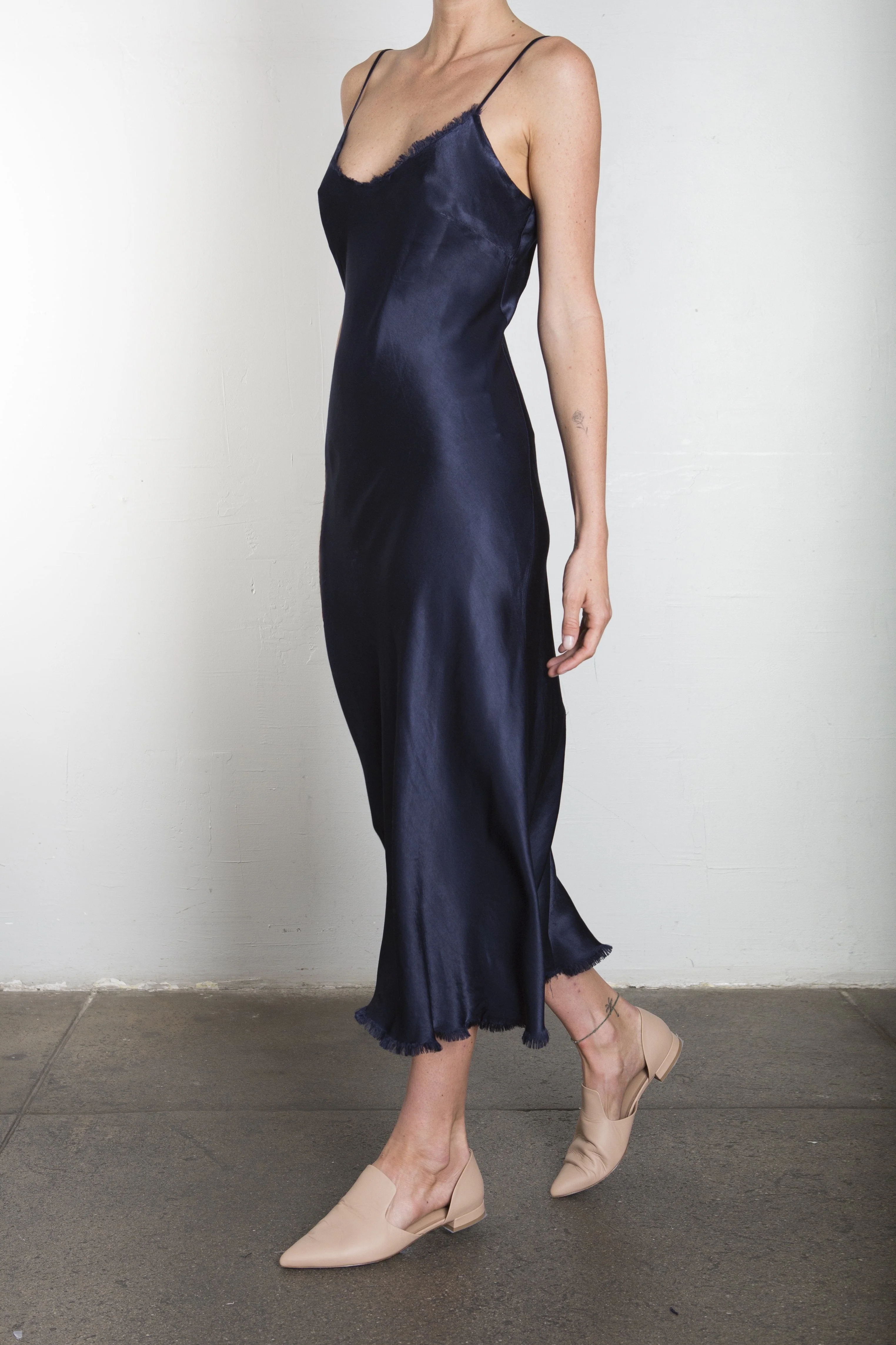 Farrah Slip Dress in Vintage Satin - Night - Image 3