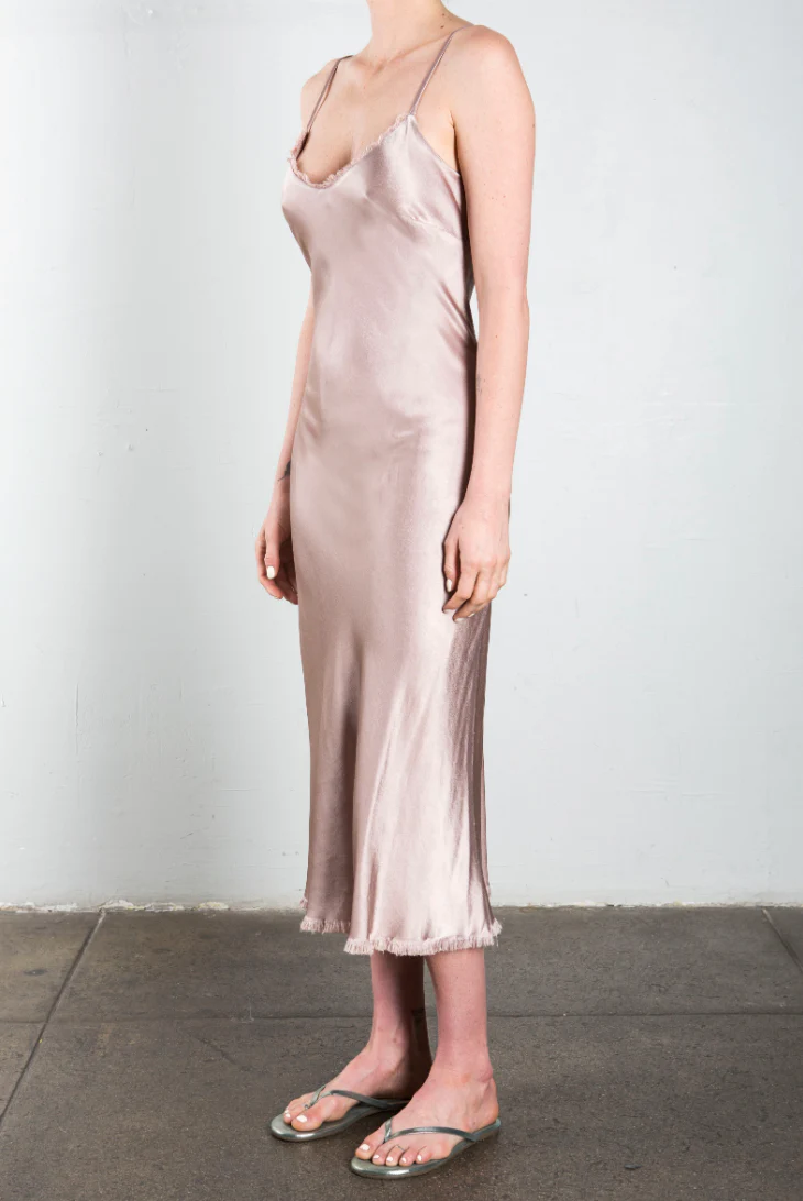 Farrah Slip Dress in Vintage Satin - Nude - Image 3