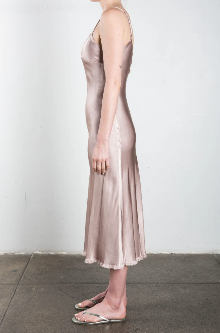 Farrah Slip Dress in Vintage Satin - Nude - Image 4