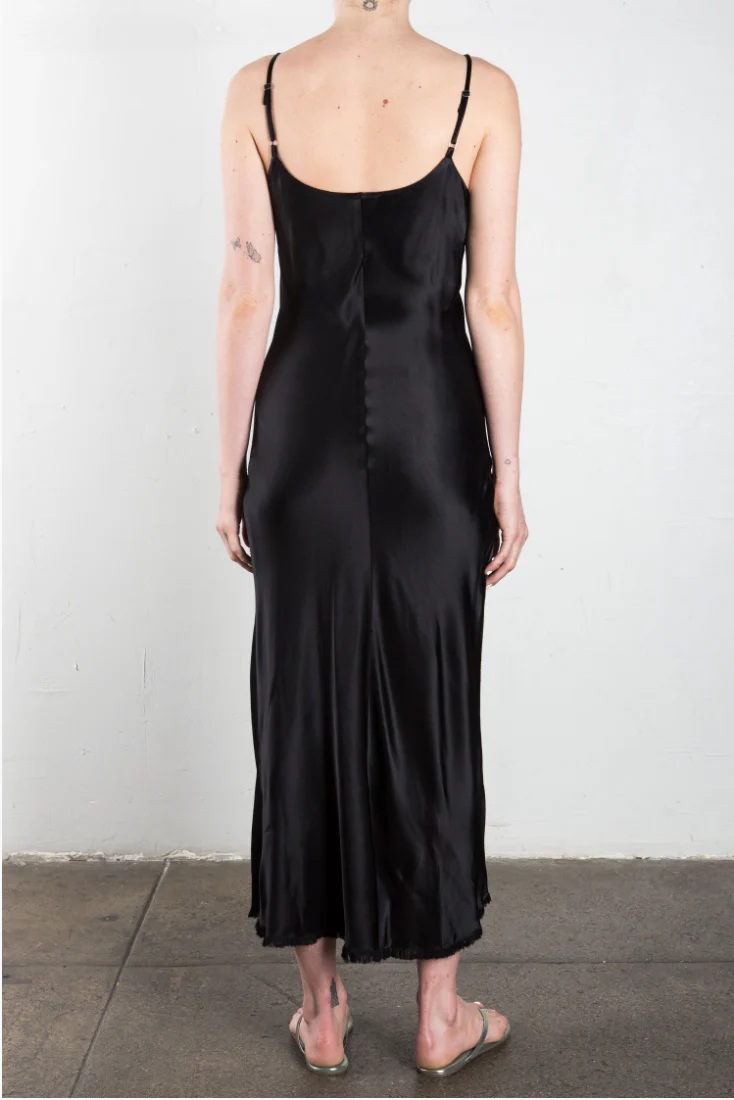 Farrah Slip Dress in Vintage Satin - Black - Image 3