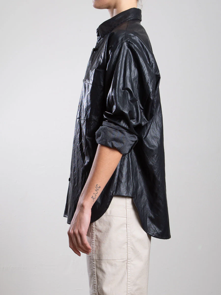 Jessie Shirt in Faux Leather - Black - Image 3