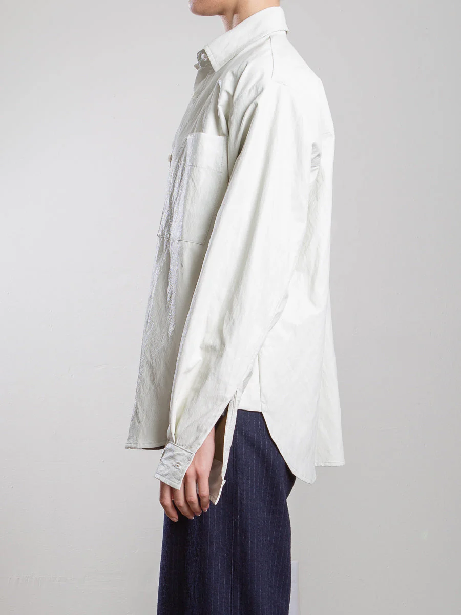 Jessie Shirt in Faux Leather - Ivory - Image 3