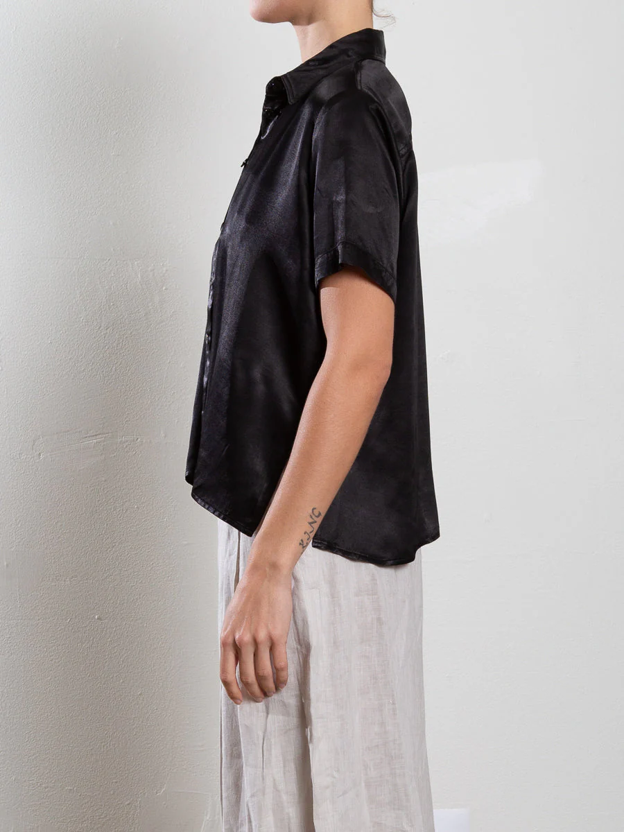 Lynn Shirt in Vintage Satin - Black - Image 3