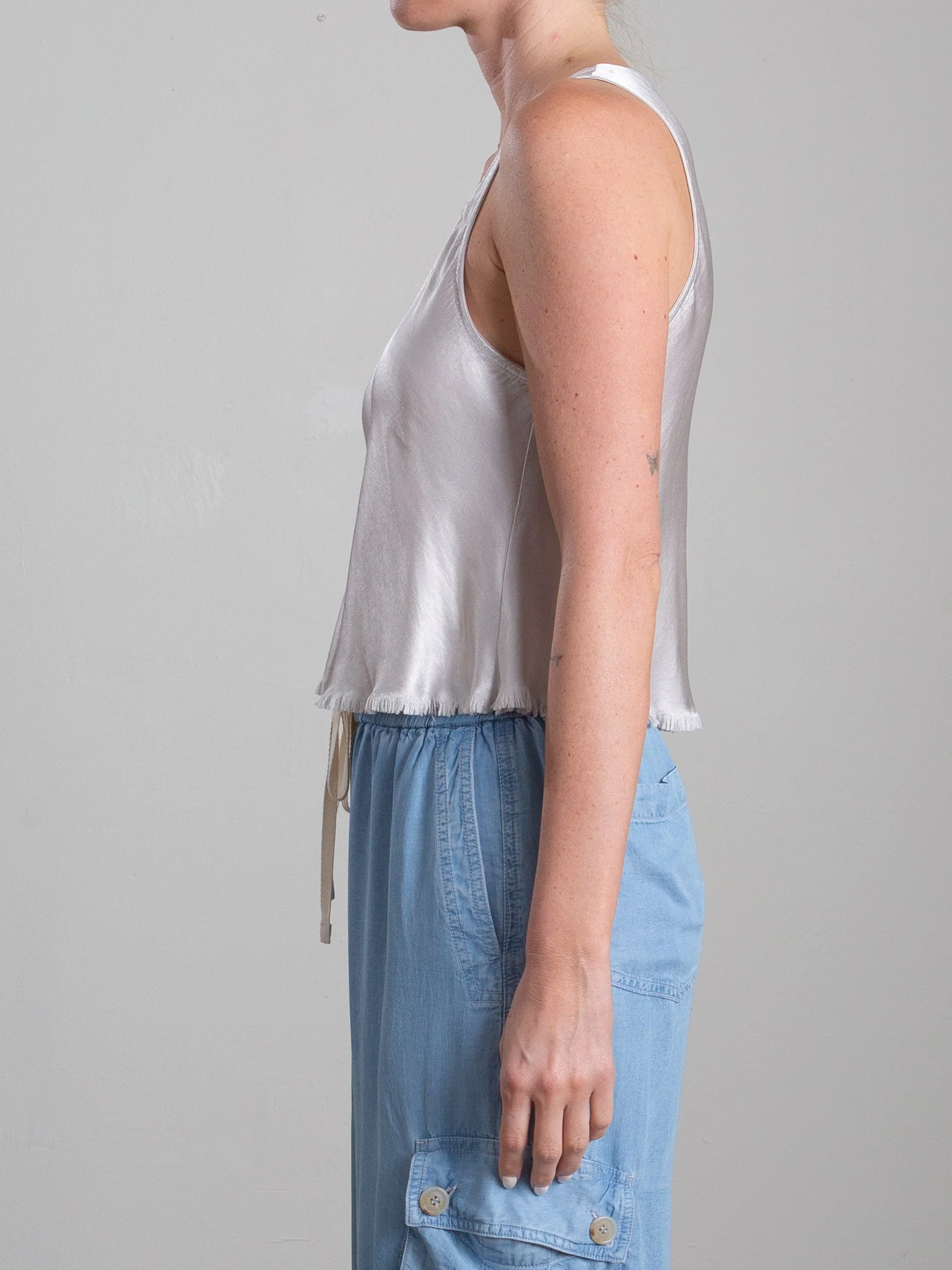 Maggie Tank in Vintage Satin - Parchment - Image 3