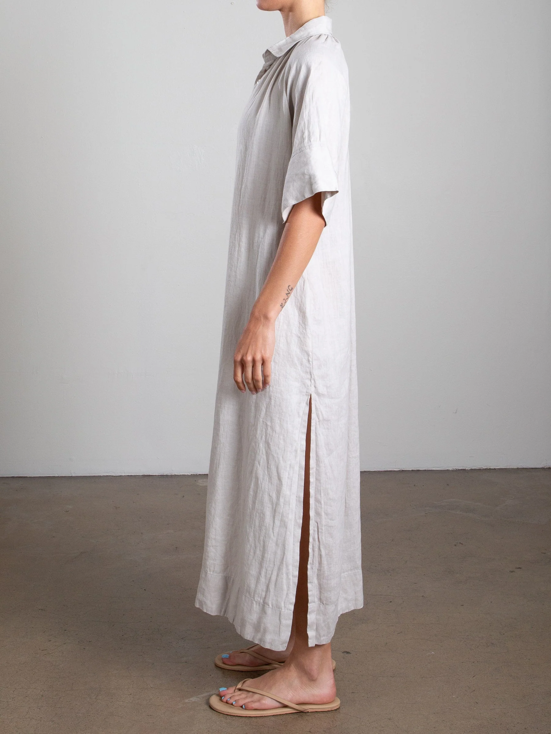 Mona Dress in French Linen - Cement - Image 3