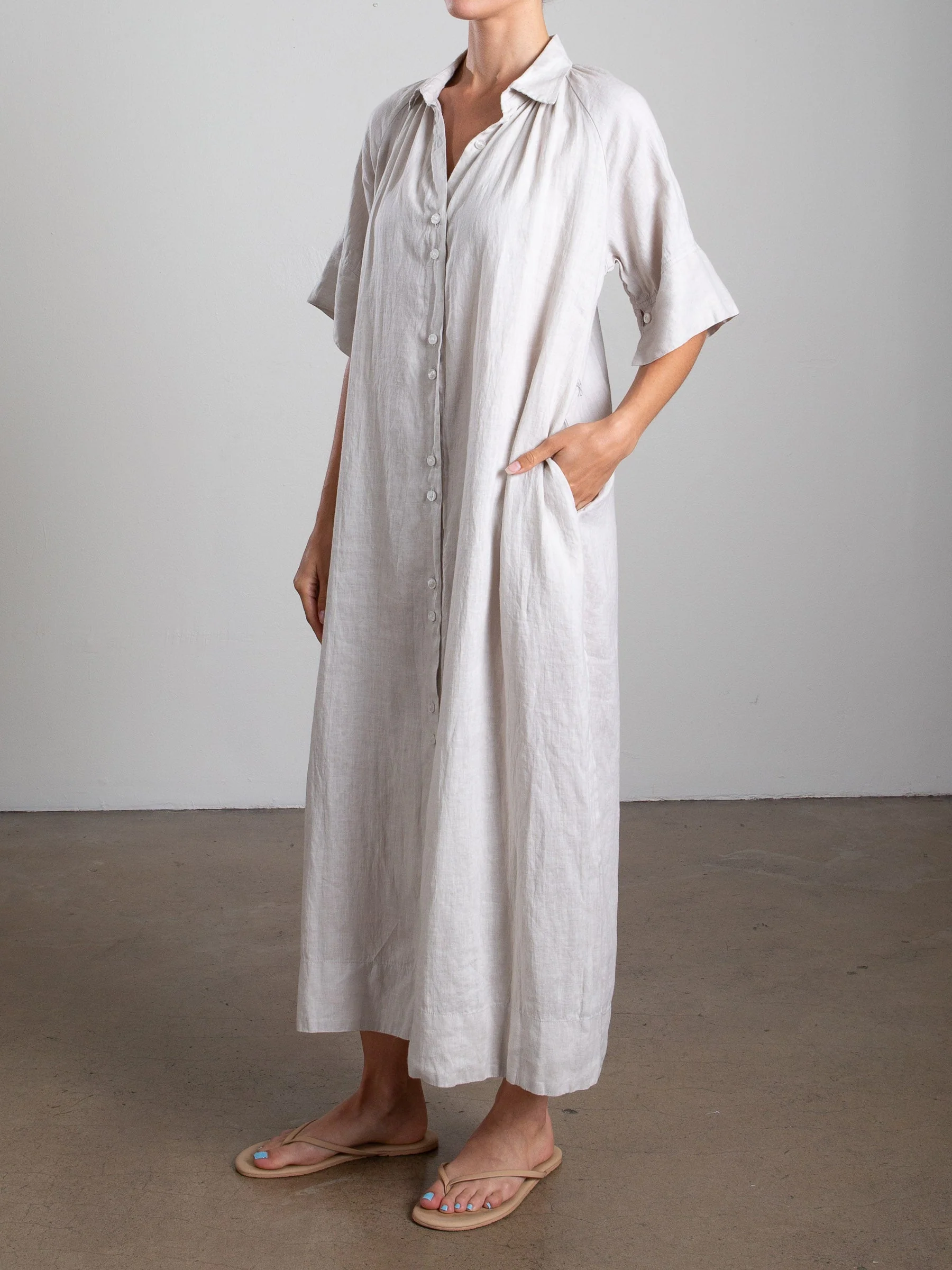 Mona Dress in French Linen - Cement - Image 4