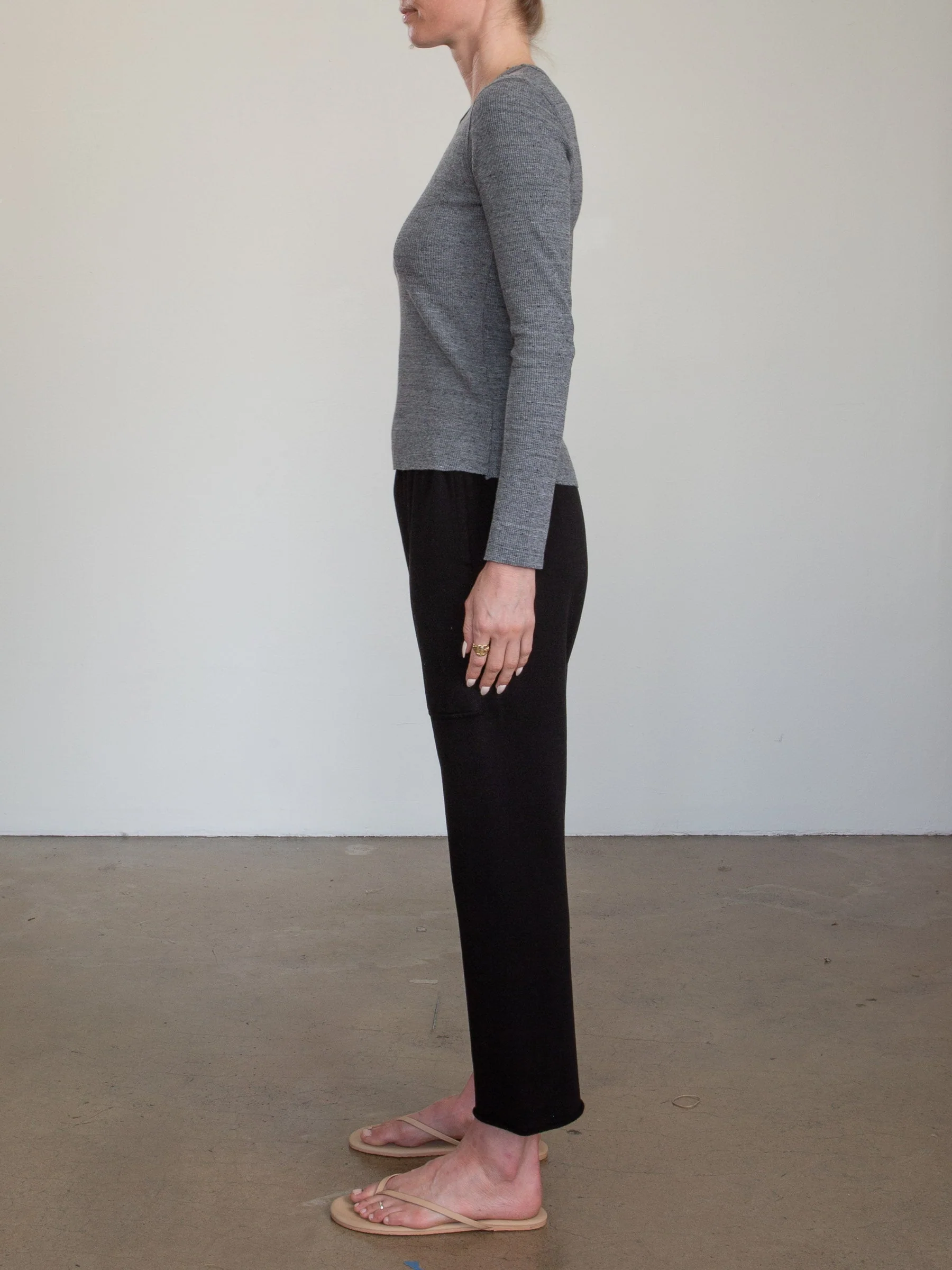 Erika Drop Pant in French Terry - Black - Image 3