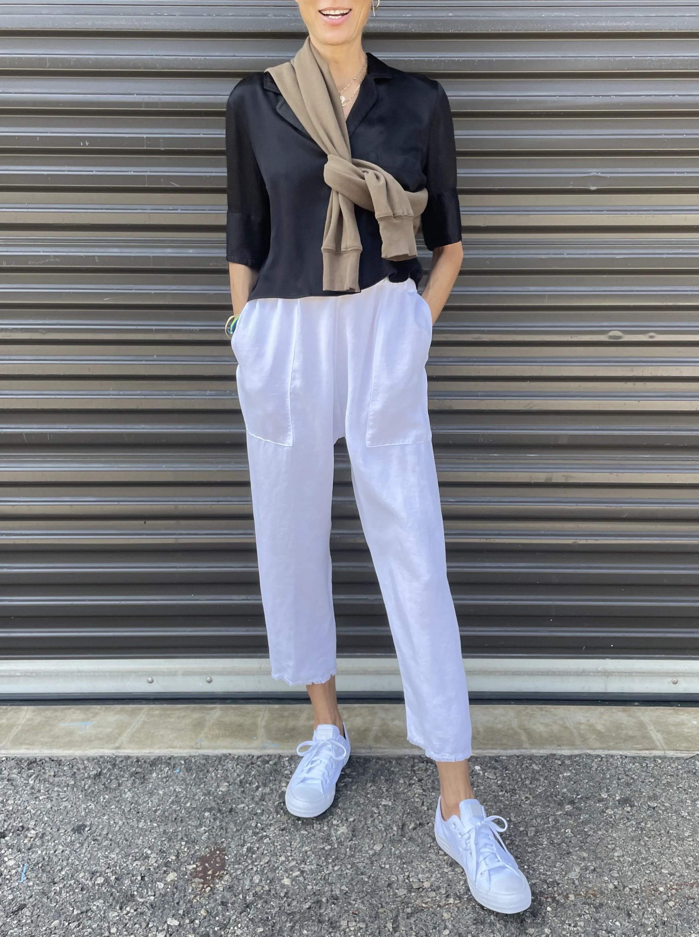 Erika Drop Pant in Linen - White - Image 3