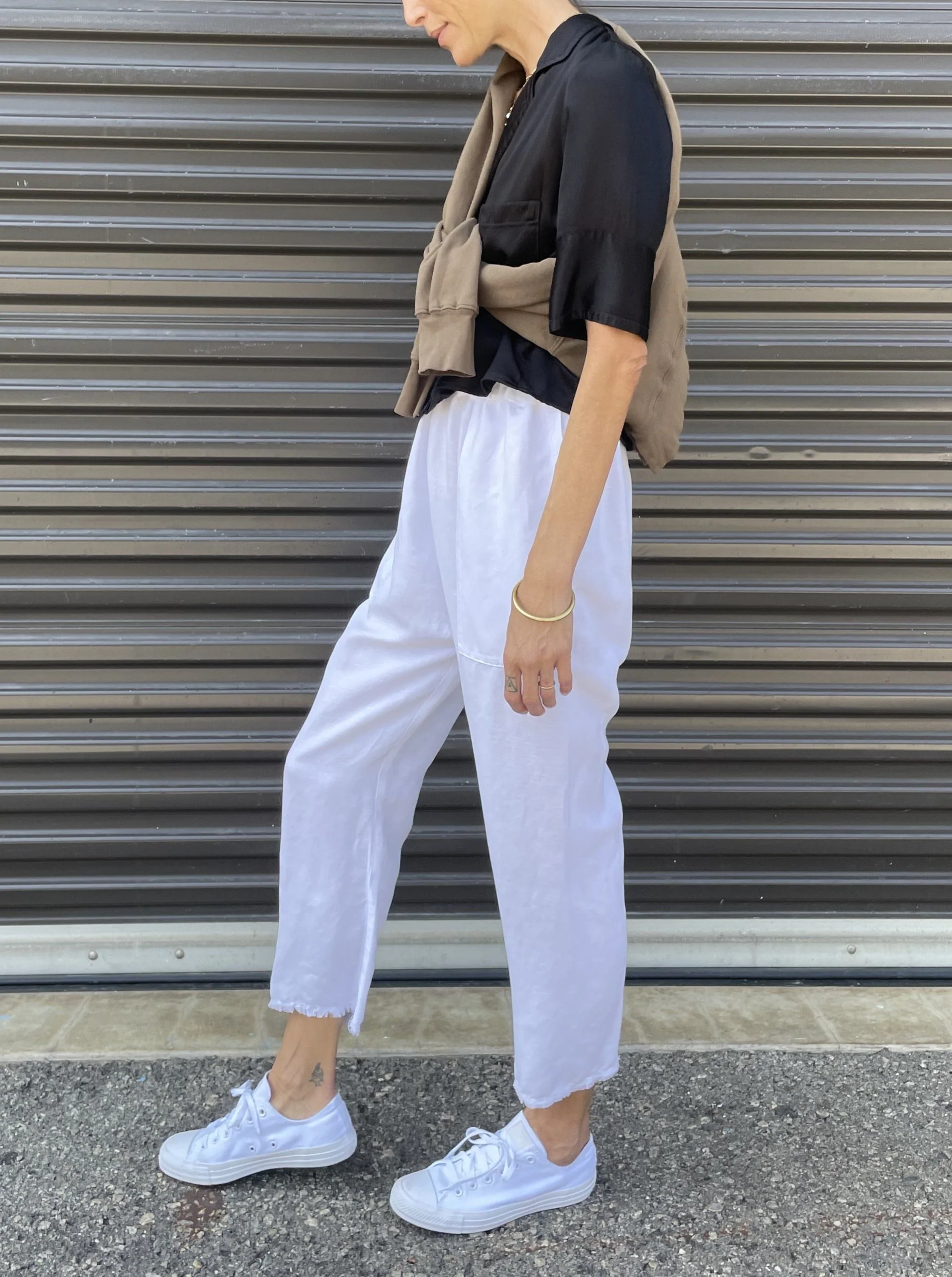 Erika Drop Pant in Linen - White - Image 4