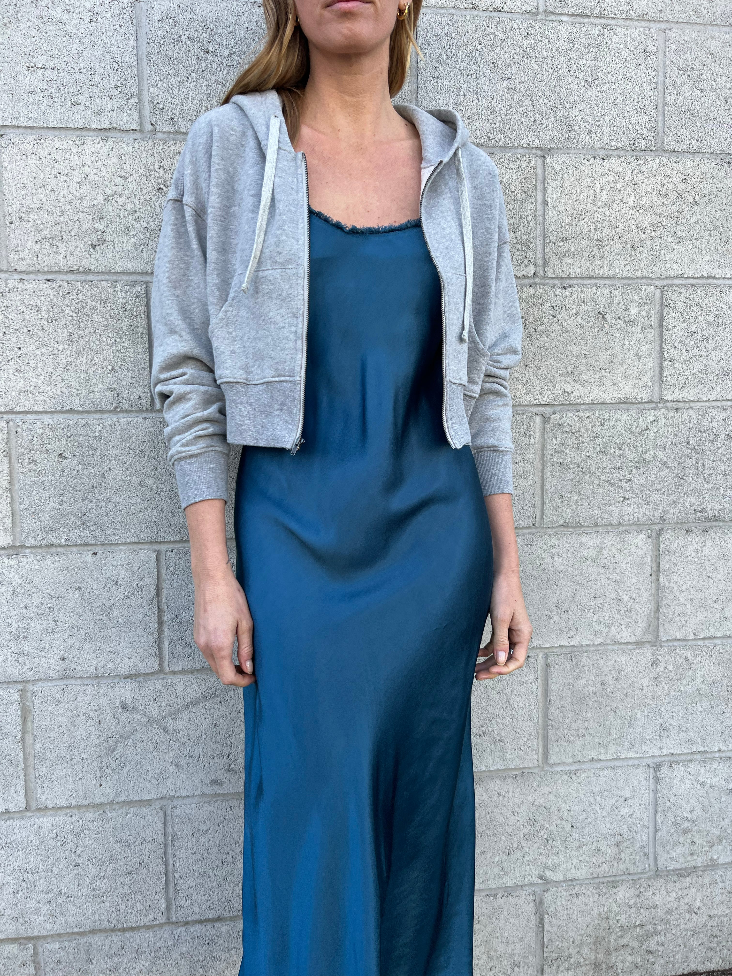 Farrah Slip Dress in Vintage Satin - Peacock - Image 3
