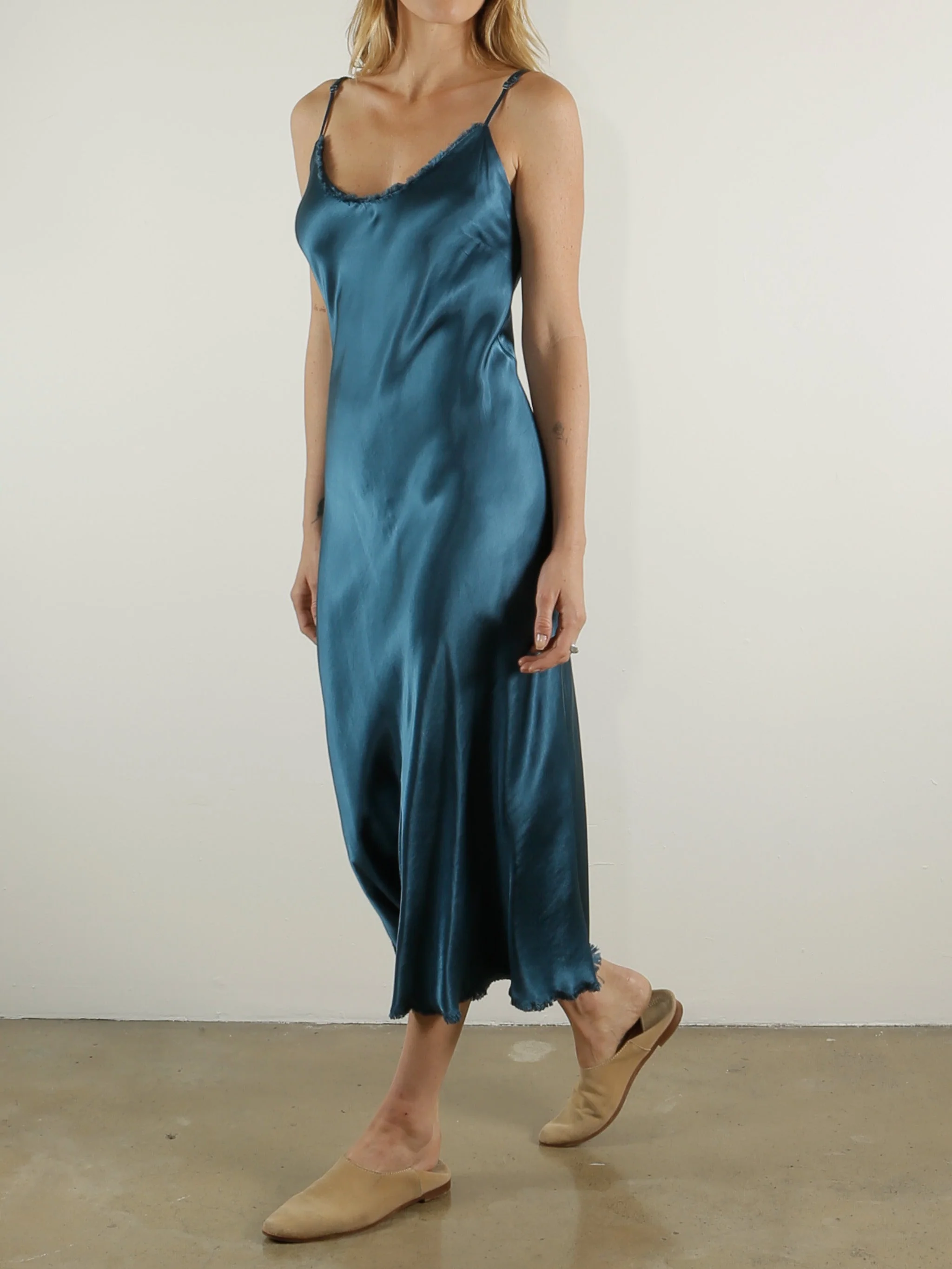 Farrah Slip Dress in Vintage Satin - Peacock - Image 4