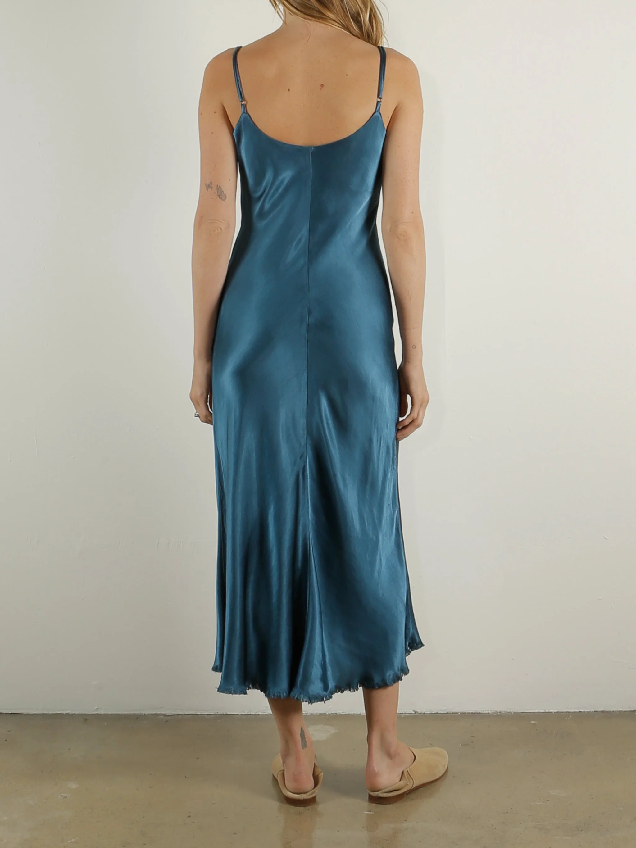 Farrah Slip Dress in Vintage Satin - Peacock - Image 6