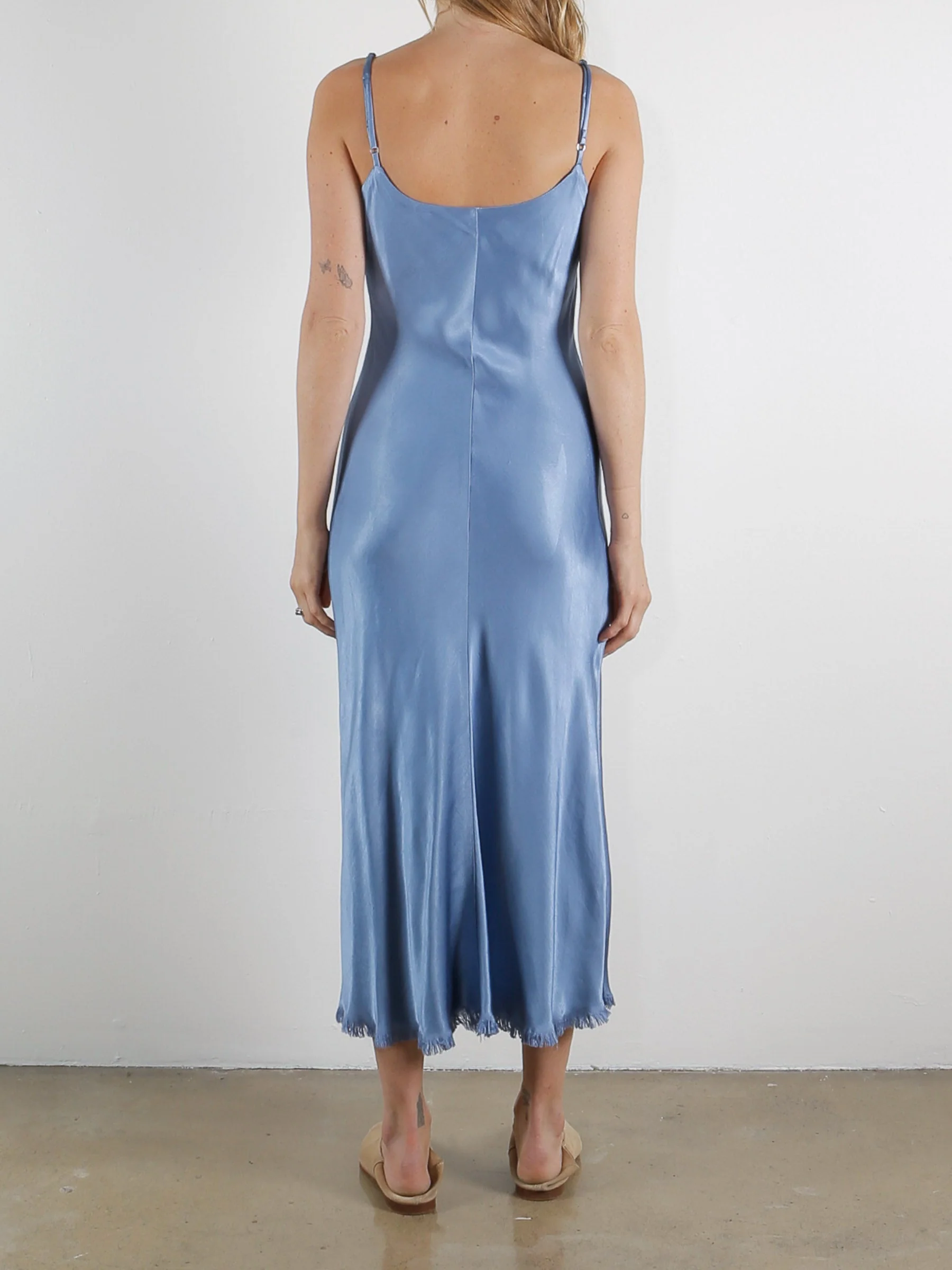 Farrah Slip Dress in Vintage Satin - Periwinkle - Image 4