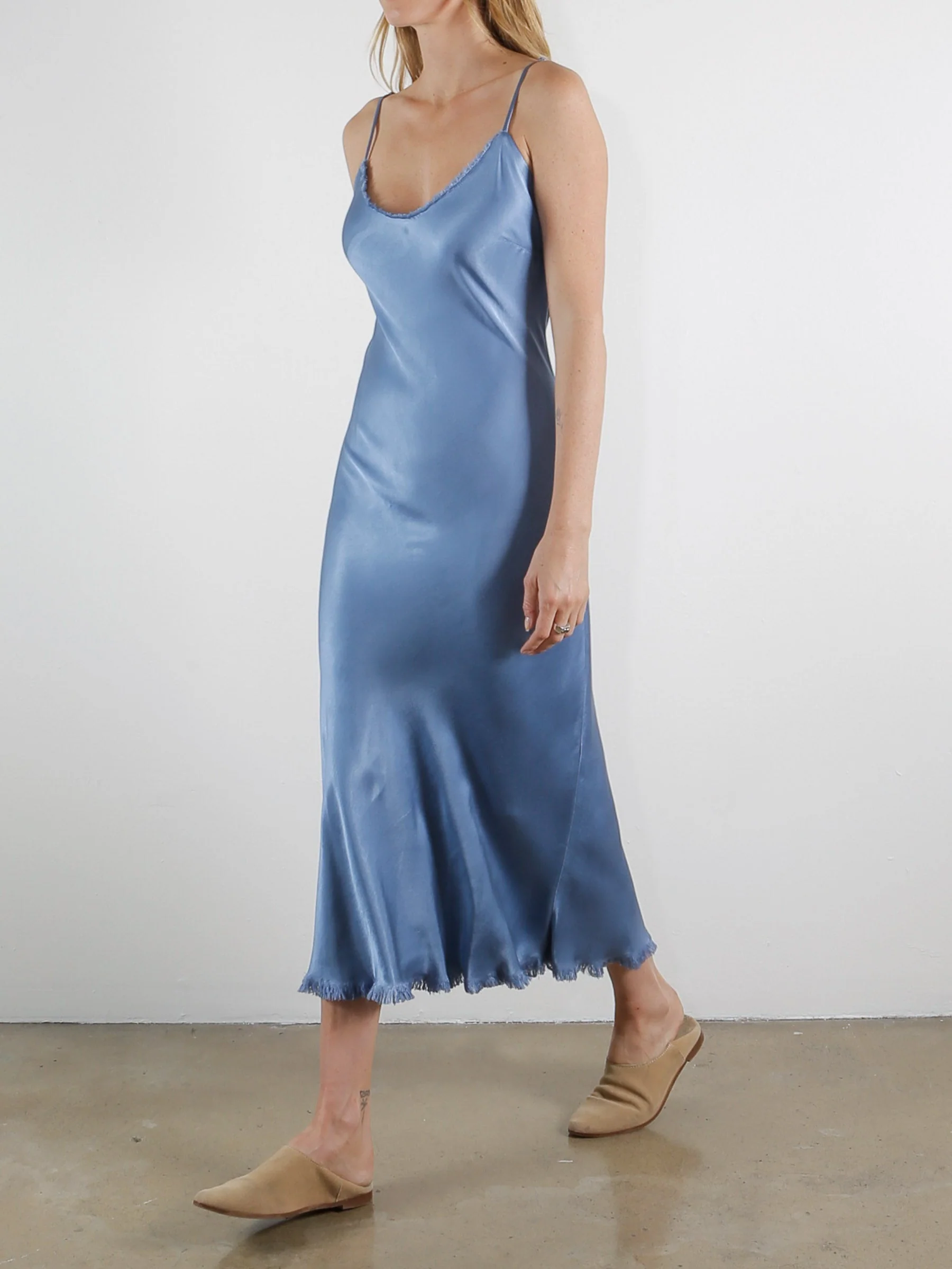 Farrah Slip Dress in Vintage Satin - Periwinkle - Image 5