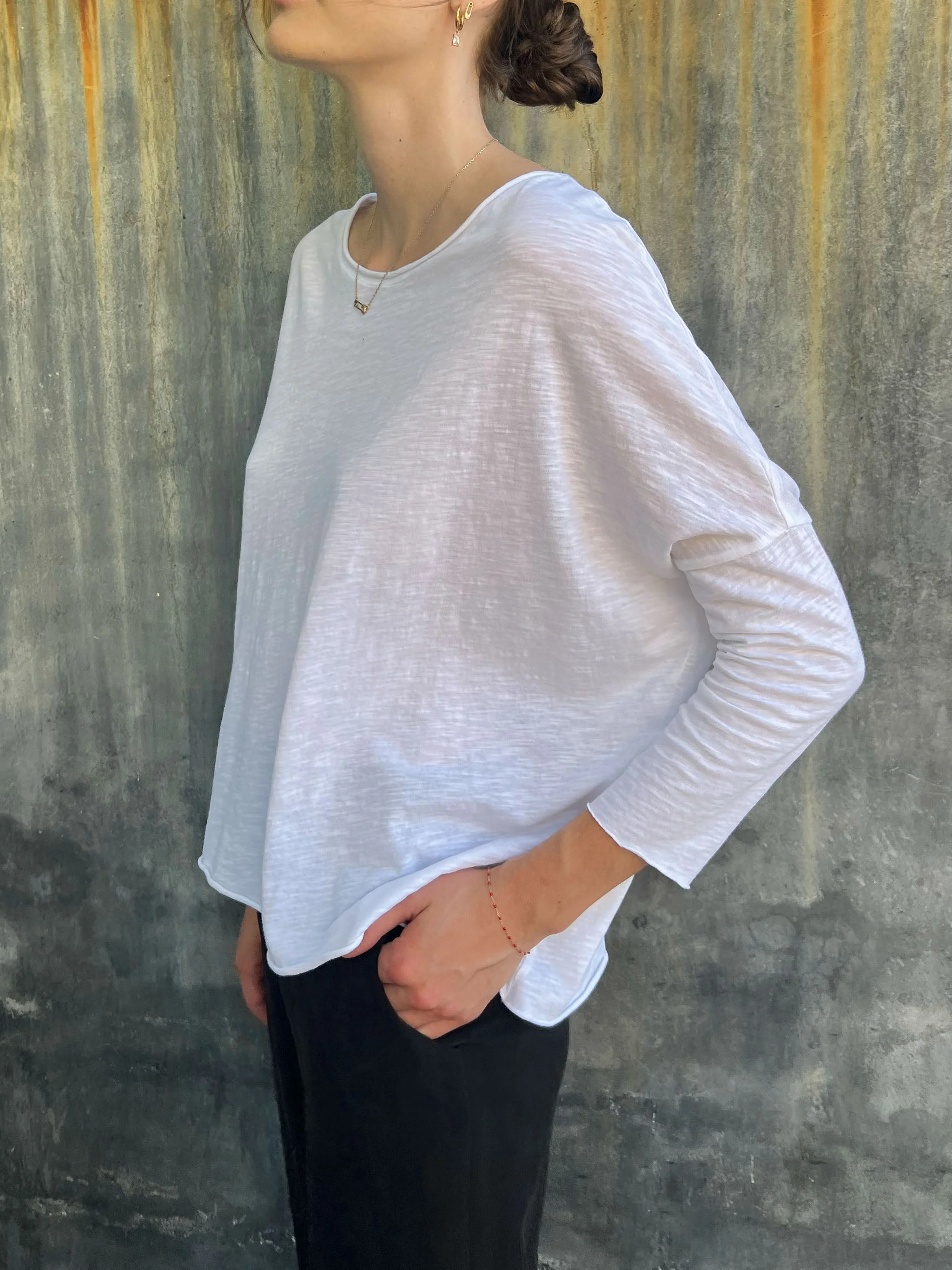 Tommy Boxy Tee in Supima Slub - White - Image 3
